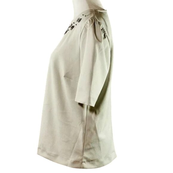Ann Taylor Petite Soft Grey Silver Jeweled Top MP - Picture 4 of 9